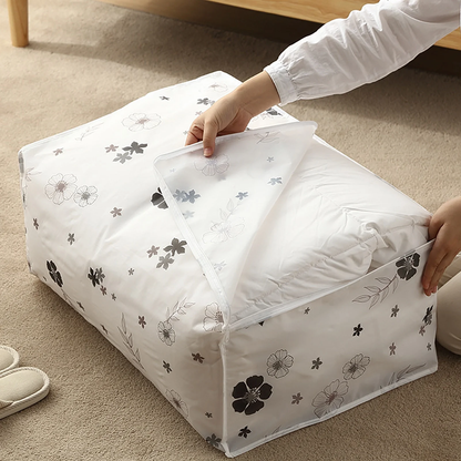 Quilt Storage Bag Waterproof Closet Organizers Zipper Folding Organizer Durable Clothing Packaging Plastic Bags for Storing Coats, Jackets Home Use Pillows, Blankets (Random Design) - L