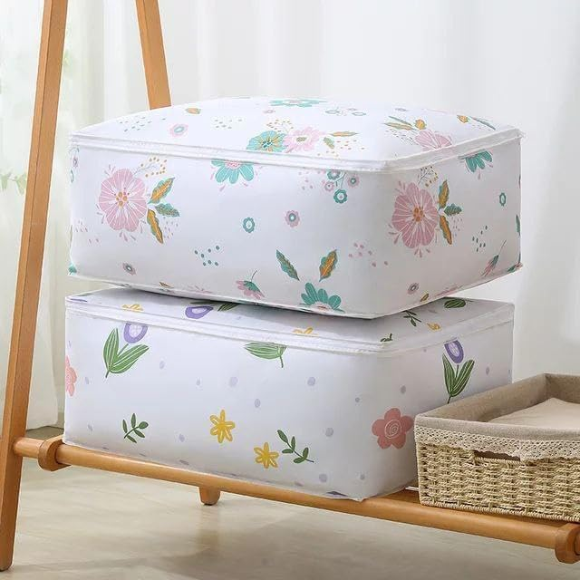 Quilt Storage Bag Waterproof Closet Organizers Zipper Folding Organizer Durable Clothing Packaging Plastic Bags for Storing Coats, Jackets Home Use Pillows, Blankets (Random Design) - L