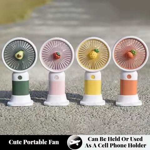 Rechargeable Mini Handy Fruit Character Fan Portable USB Cooling Fan Cute Design Handheld Fan for Kids and Travel - With Cable (Random Color)