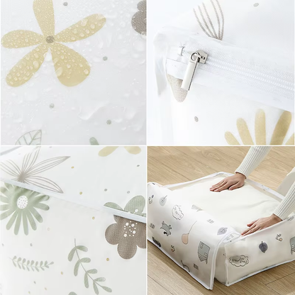 Quilt Storage Bag Waterproof Closet Organizers Zipper Folding Organizer Durable Clothing Packaging Plastic Bags for Storing Coats, Jackets Home Use Pillows, Blankets (Random Design) - L