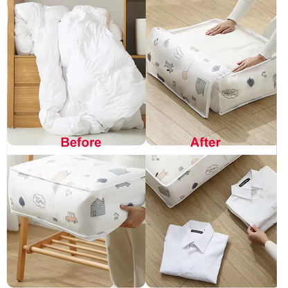 Quilt Storage Bag Waterproof Closet Organizers Zipper Folding Organizer Durable Clothing Packaging Plastic Bags for Storing Coats, Jackets Home Use Pillows, Blankets (Random Design) - L