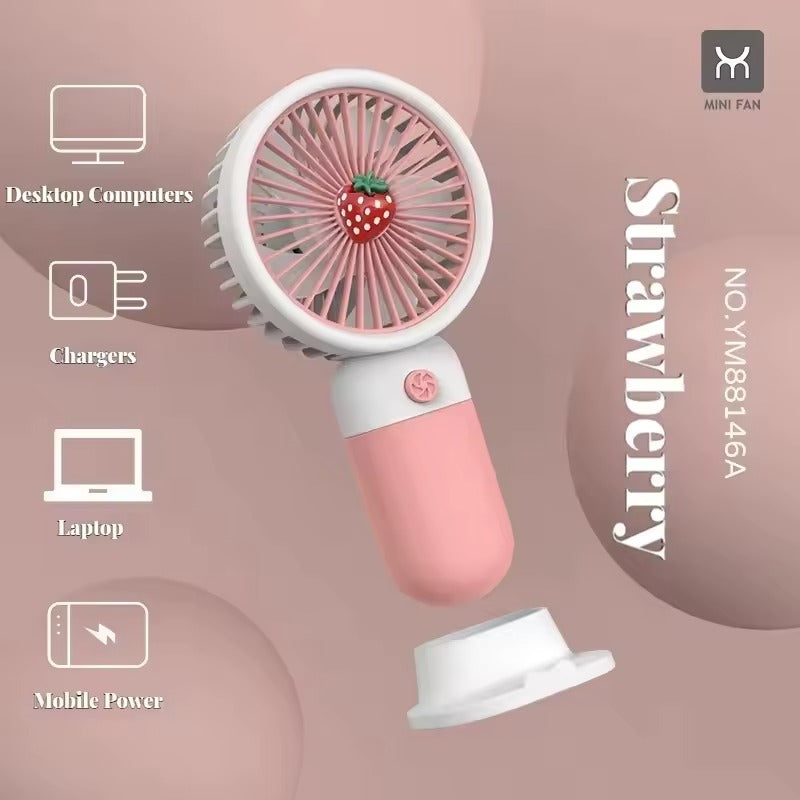 Rechargeable Mini Handy Fruit Character Fan Portable USB Cooling Fan Cute Design Handheld Fan for Kids and Travel - With Cable (Random Color)