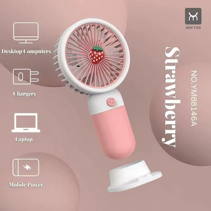 Rechargeable Mini Handy Fruit Character Fan Portable USB Cooling Fan Cute Design Handheld Fan for Kids and Travel - With Cable (Random Color)