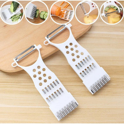 5-in-1 Multi Vegetable Cutter & Peeler – Multipurpose Julienne Slicer, Grater, Metal Scraper, and Fruit & Vegetable Kitchen Tool