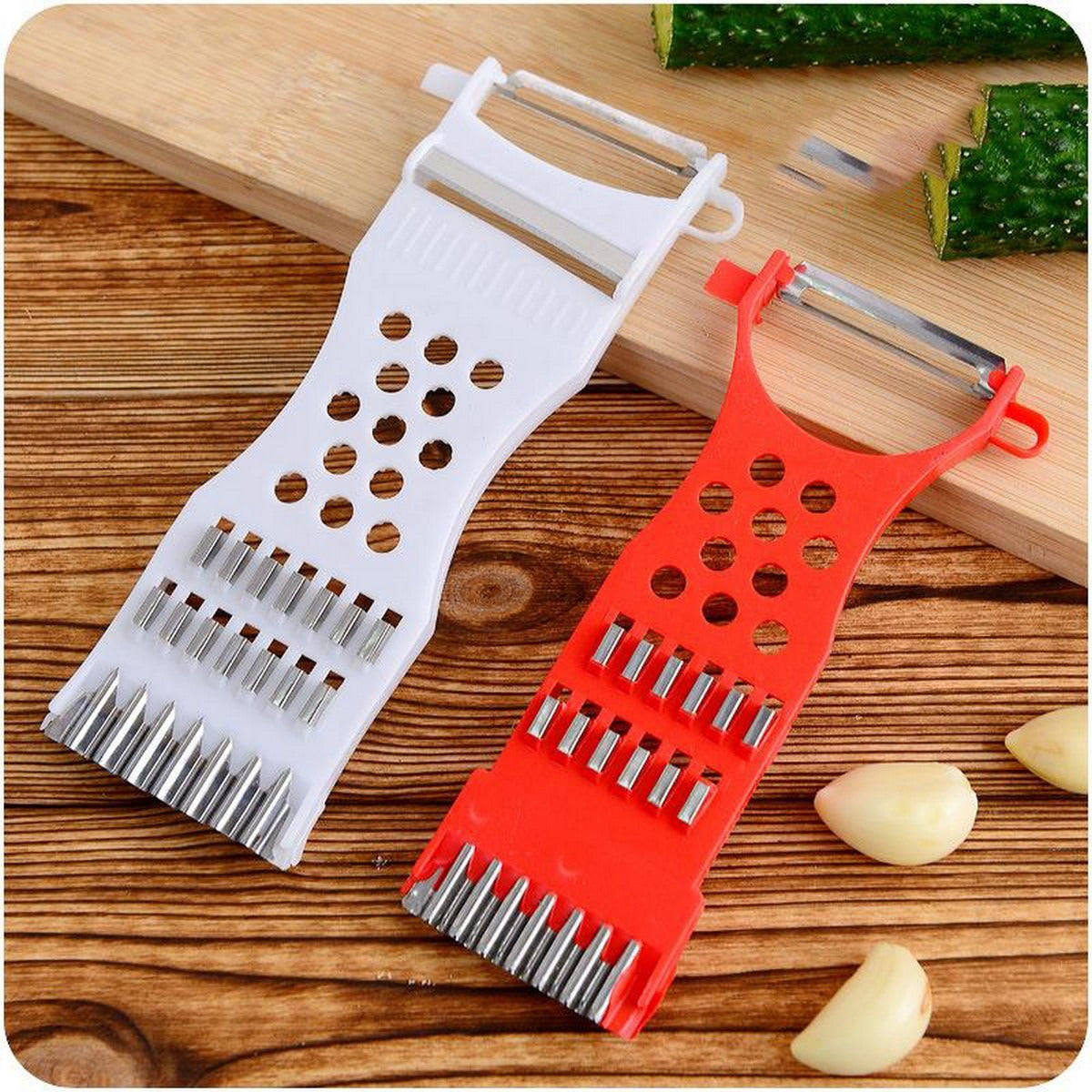 5-in-1 Multi Vegetable Cutter & Peeler – Multipurpose Julienne Slicer, Grater, Metal Scraper, and Fruit & Vegetable Kitchen Tool